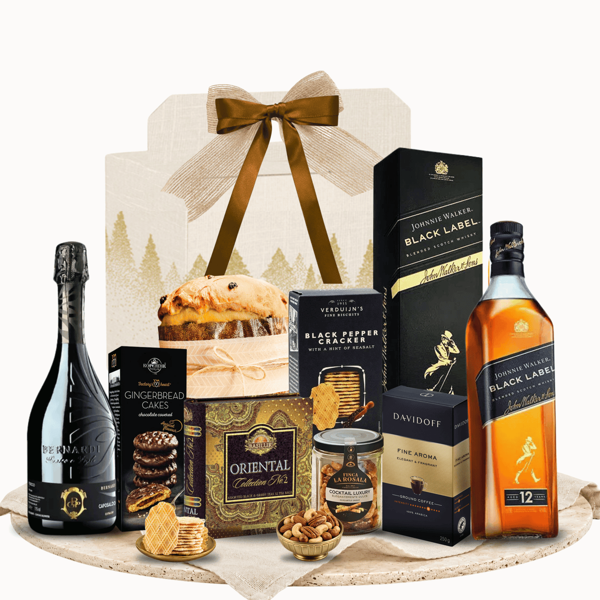 Cutie cadou Black & Gold cu Johnnie Walker Black Label și prosecco Bernardi Caposaldo