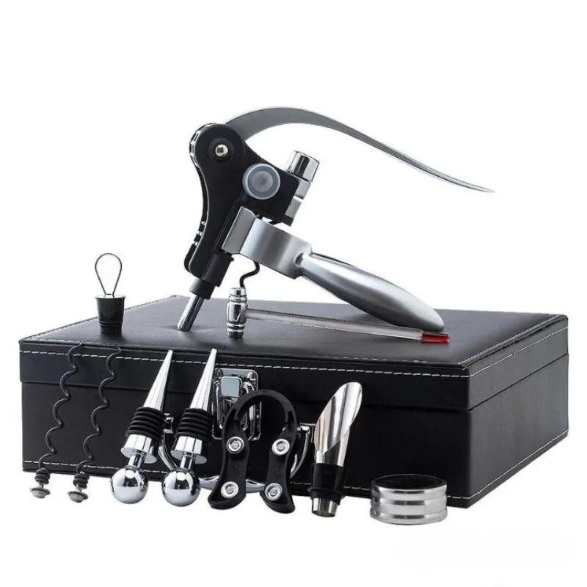 set cadou: valiza de culoare neagra cu accesorii pentru vin