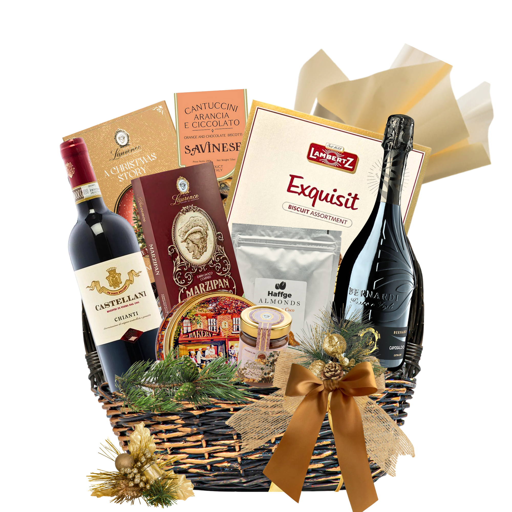 Coș Cadou Crăciun Prosecco & Chianti Jubilee cu Prosecco Caposaldo și Chianti Castellani