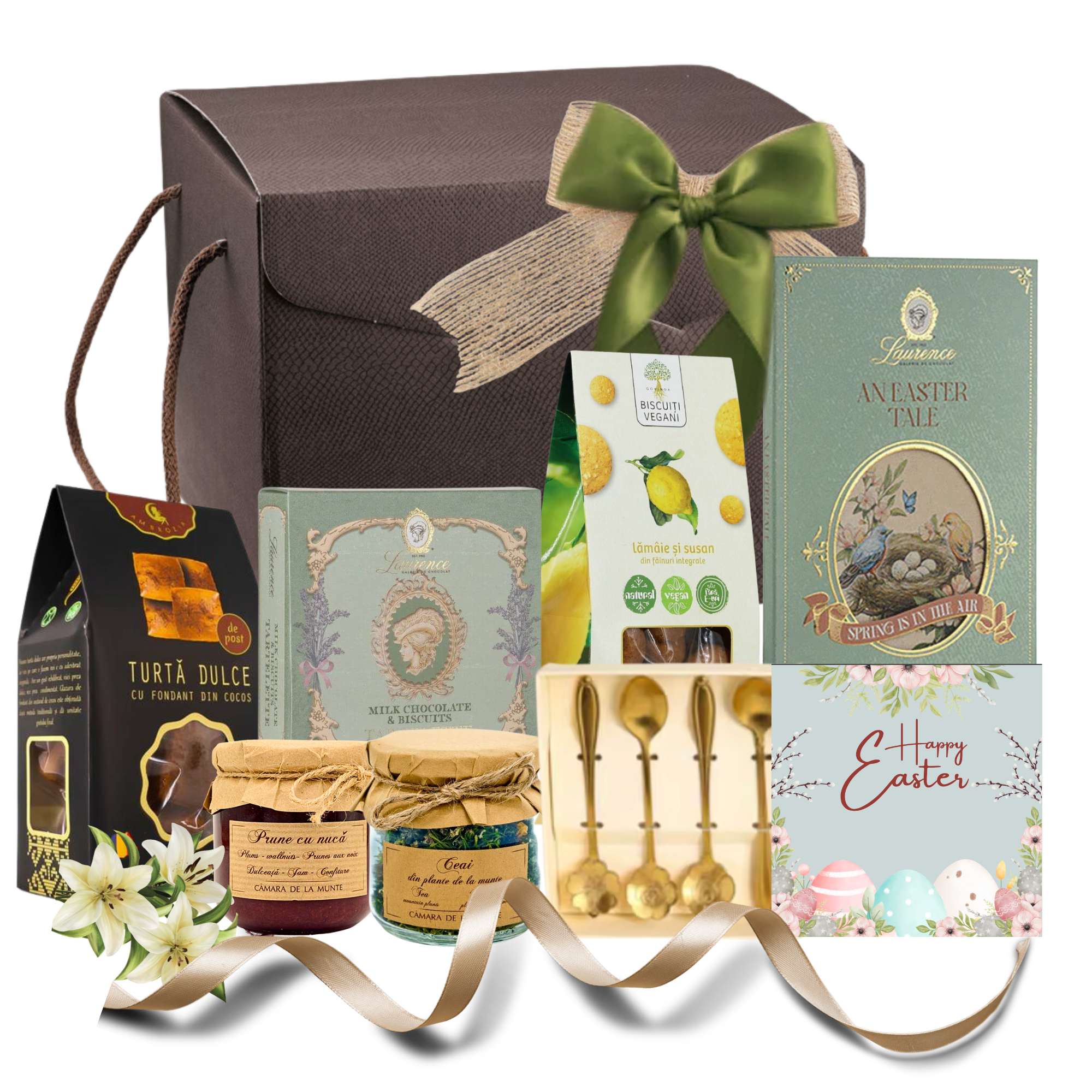 cadouri de paste pentru nasi cu biscuiți dulceață ceai și cană