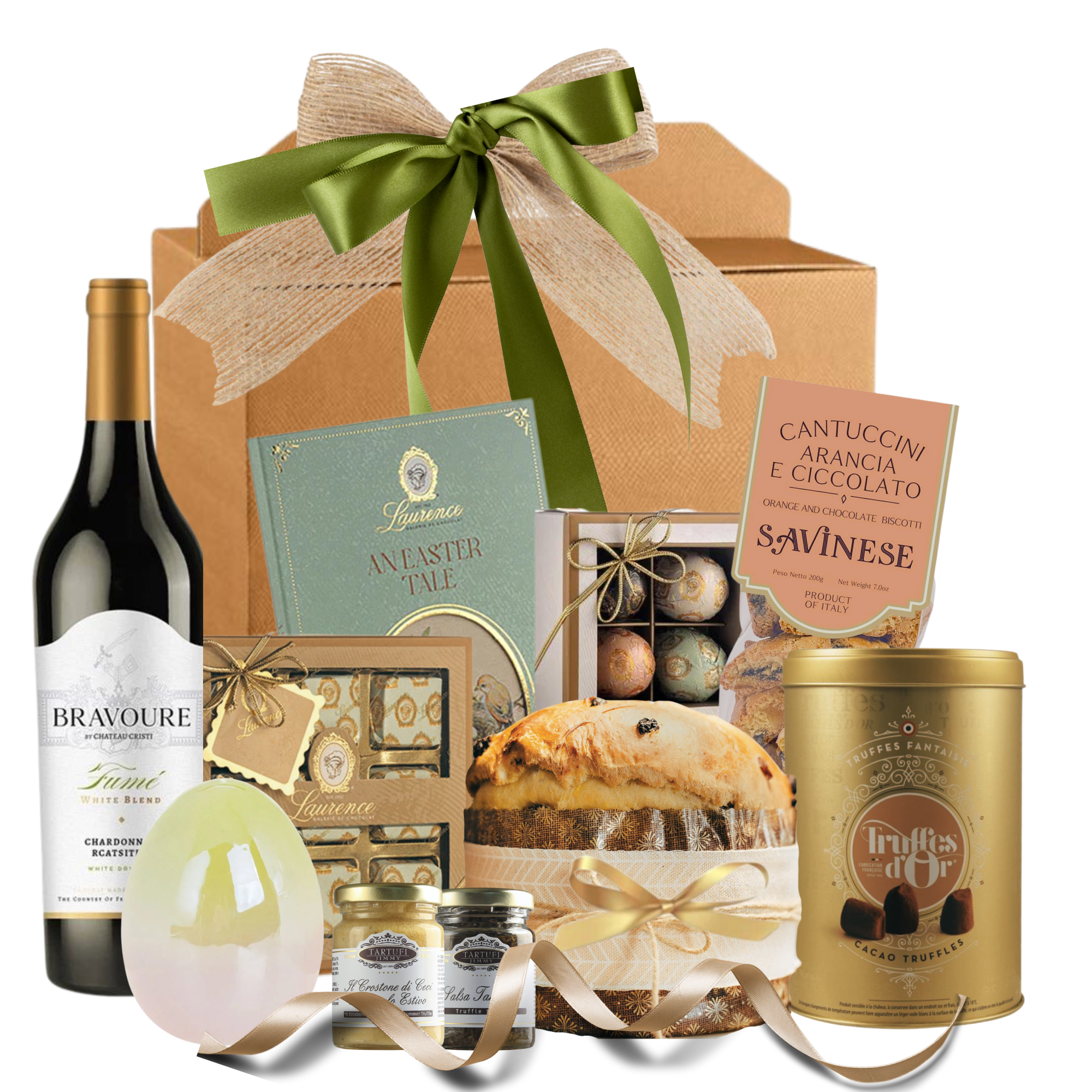 Cutie cadou Gourmet Easter Collection cu vin alb, trufe Mathez, panettone și praline