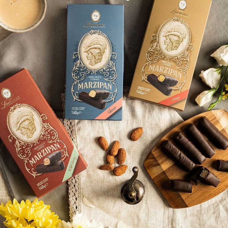 Ciocolată Laurence cu Marțipan & Portocale Confiate (8 bucăți, 140 g)