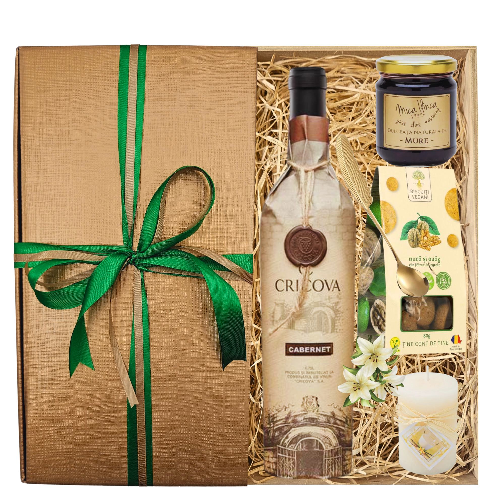 Cadou de 8 martie cu vin rosu Cabernet Cricova si dulceață naturala
