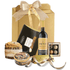 Coș Celebration in a Box cu vin Roșu Petit Cabernet Sauvignon, praline Excelcium și panettone în ambalaj premium