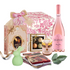 Coș Rosé & Chocolate Temptation cu Malbec Rosé, caramel, praline și lumânare tematică de Paște