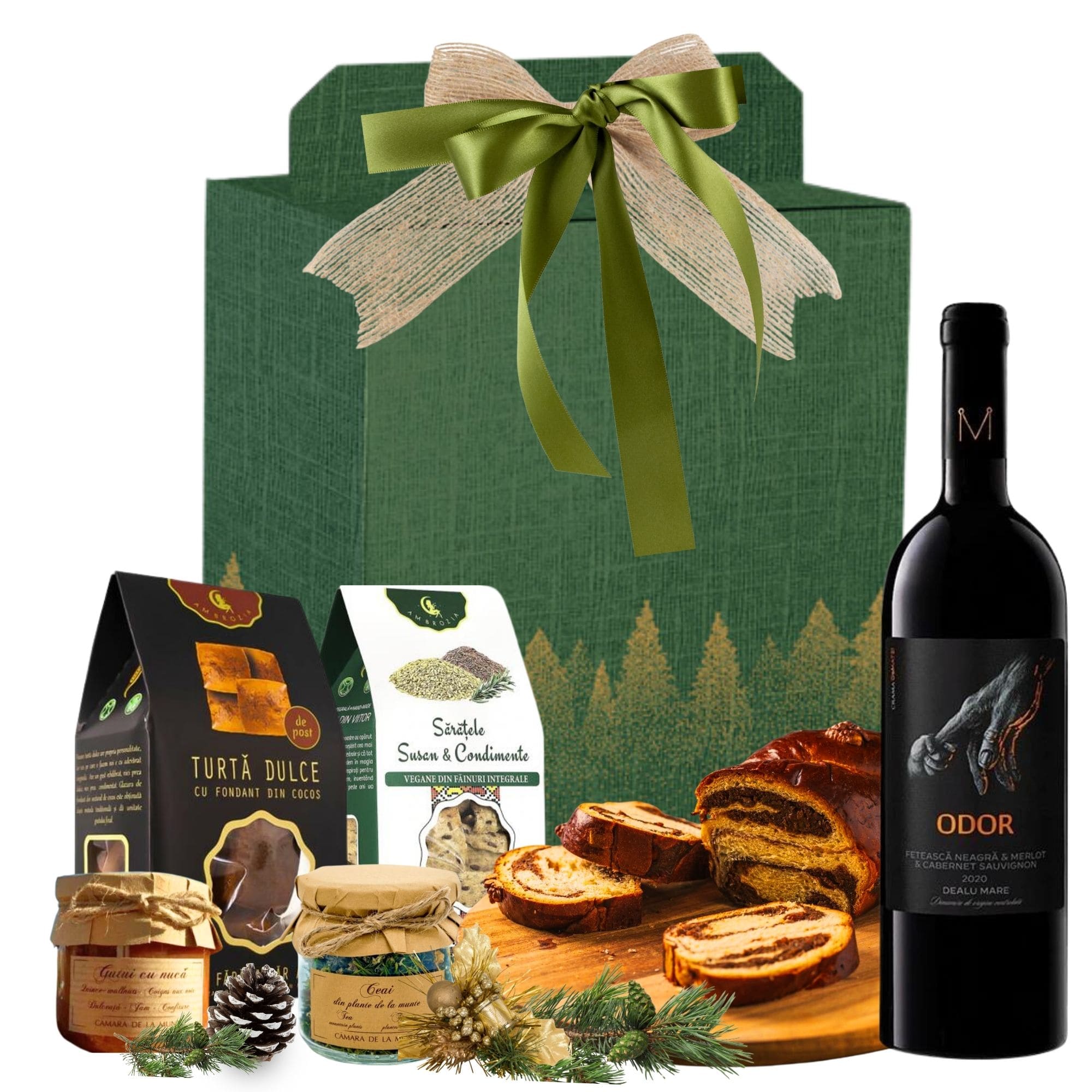 Cadou Crăciun Fericit cu vin roșu Fetească Neagră & Merlot și delicii artizanale