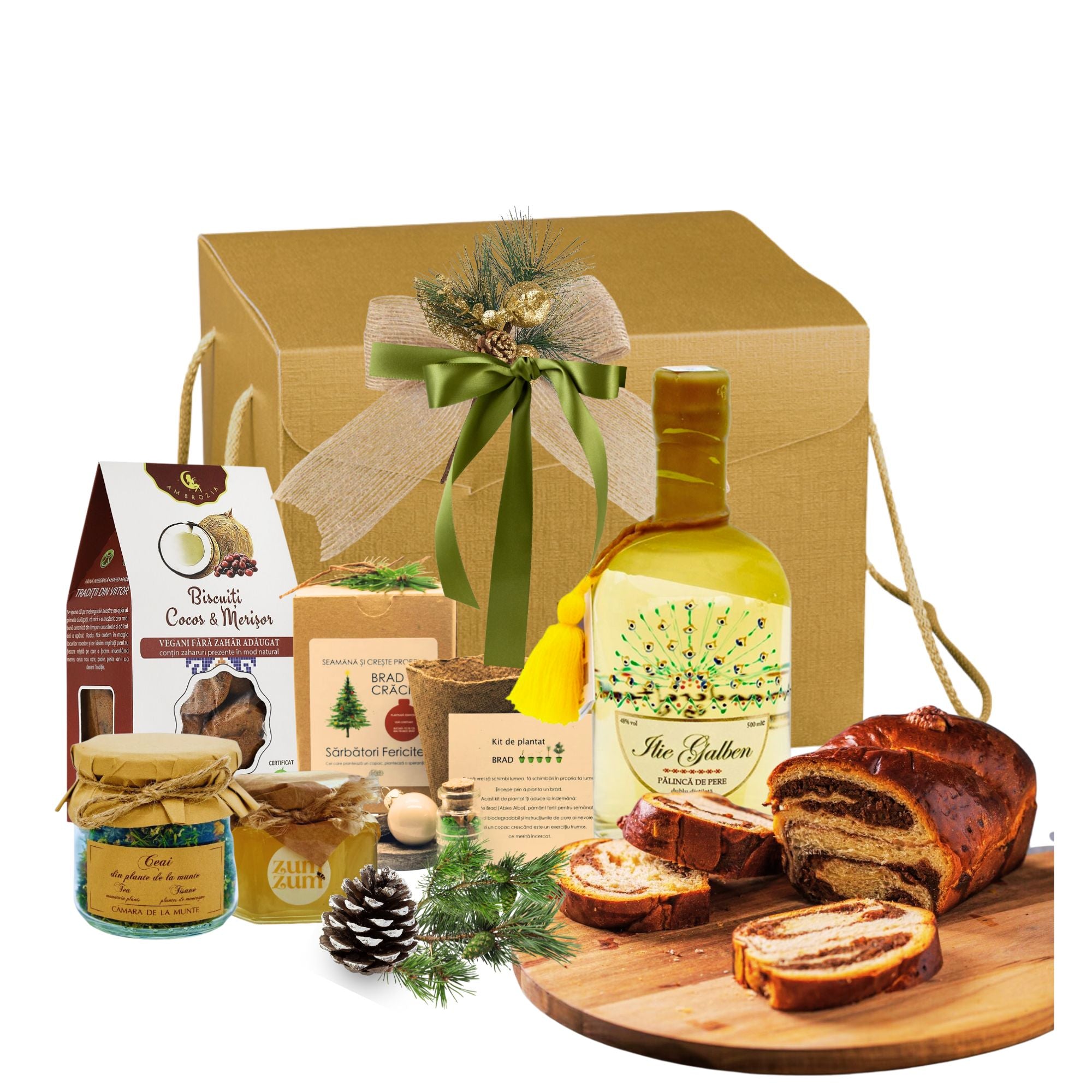 Cadou Crăciun Pălincă Aromată cu Palincă Ilie Galben și delicii Melinis