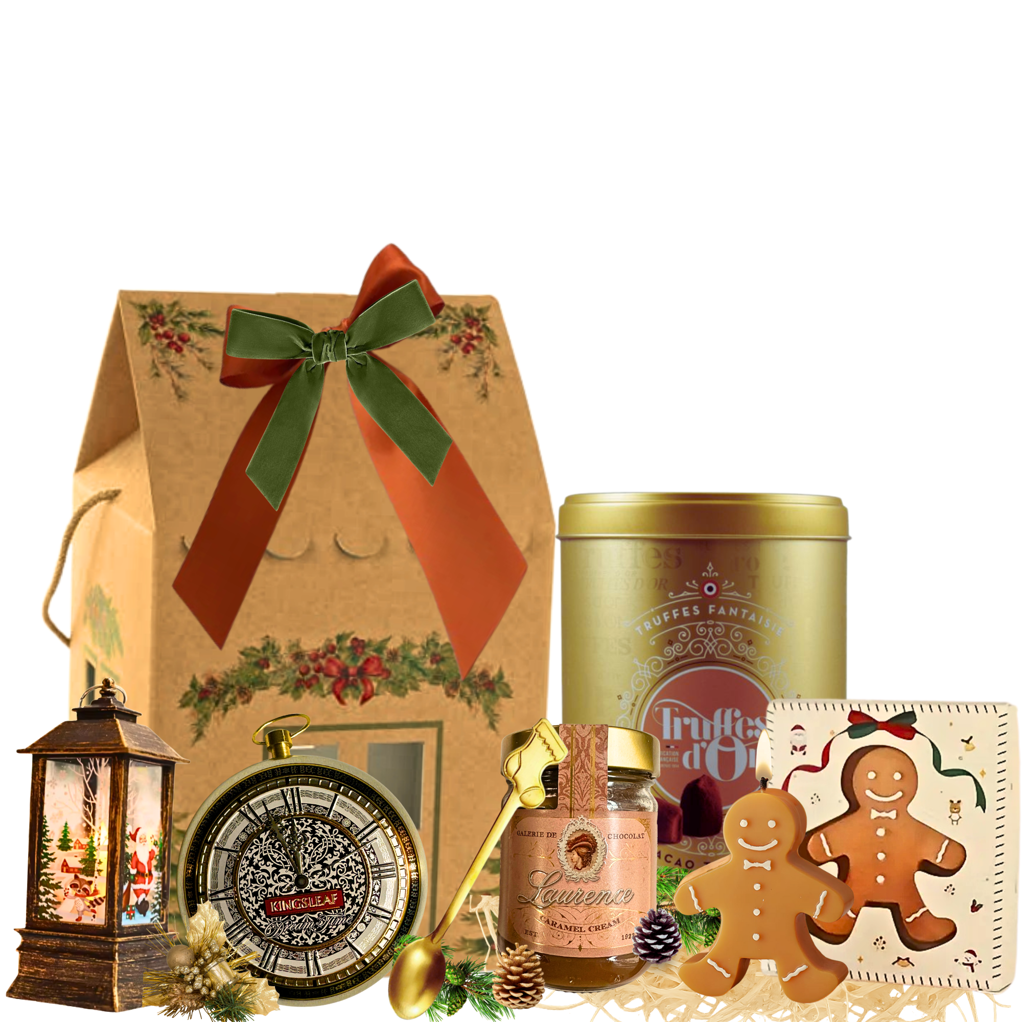 Cadou Crăciun Scented Tea cu lumânare parfumată, ceai Kingsleaf și cremă caramel în cutie festivă