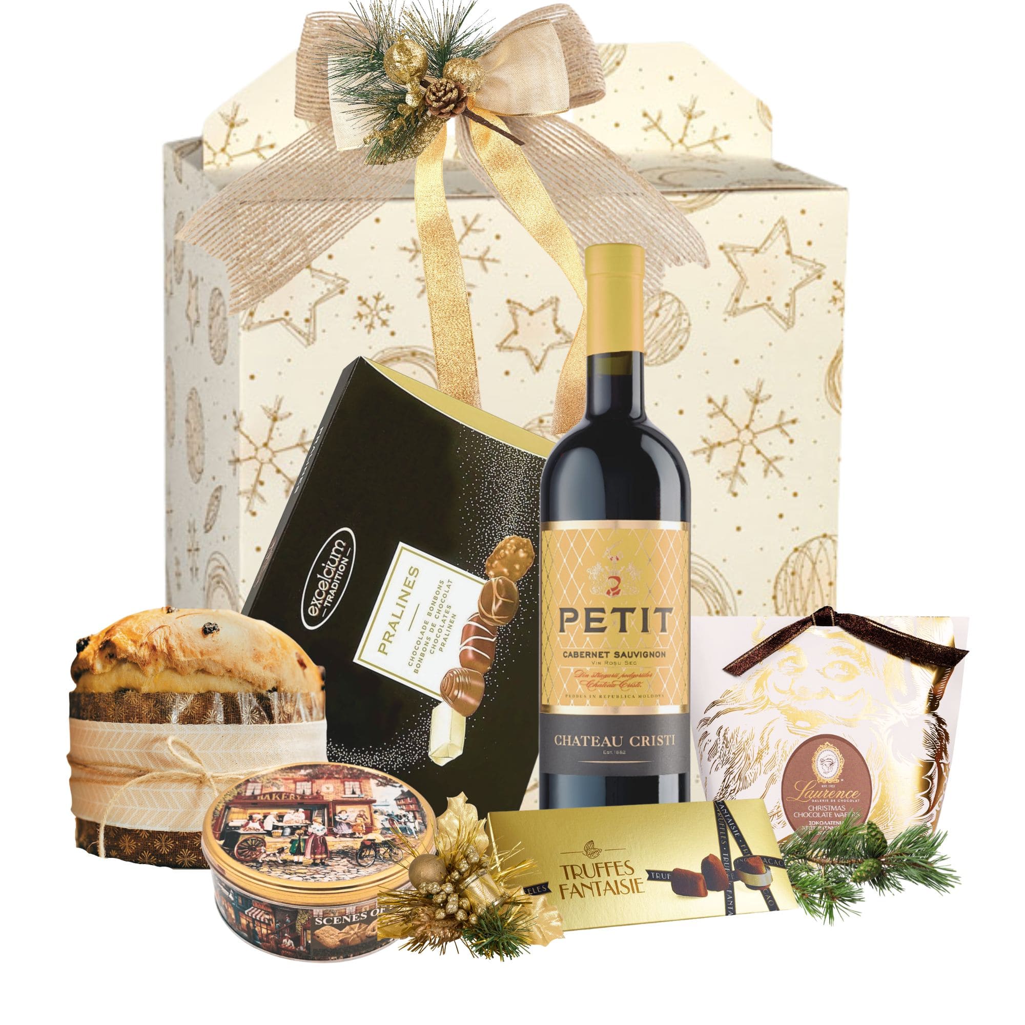Cadou Crăciun Vin Roșu Shine cu vin Petit Cabernet Sauvignon și dulciuri premium