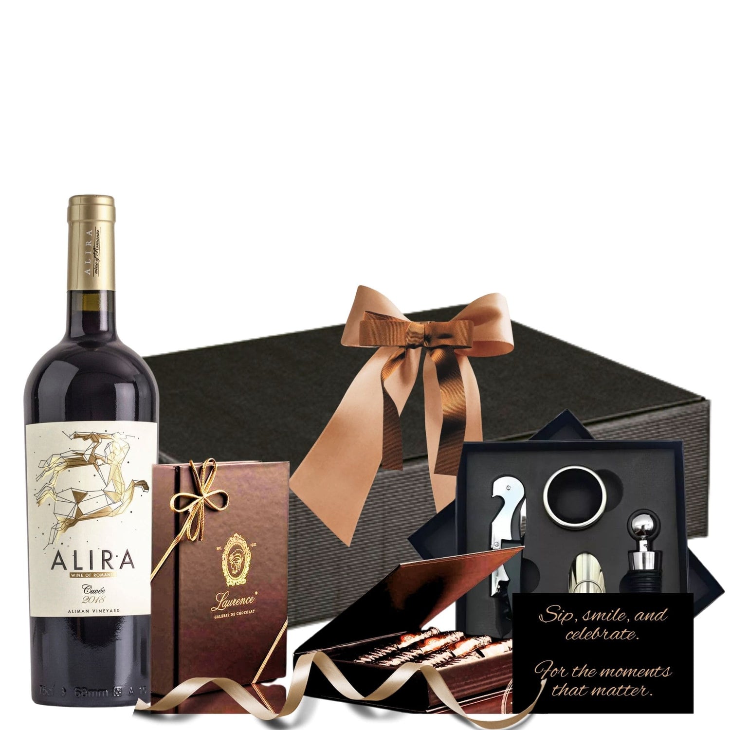 Cadou Vin Roșu Alira Heritage cu trabucuri de ciocolată și set accesorii vin