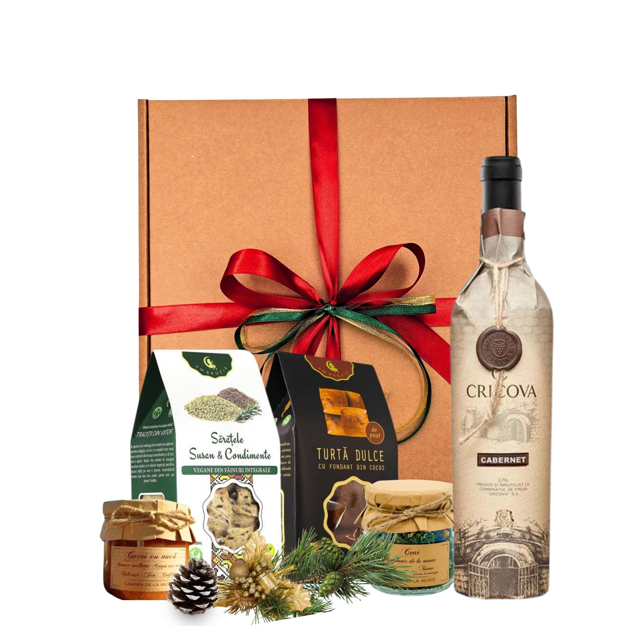 Set Cadou Vin Roșu Festiv cu Cabernet Cricova și bunătăți tradiționale