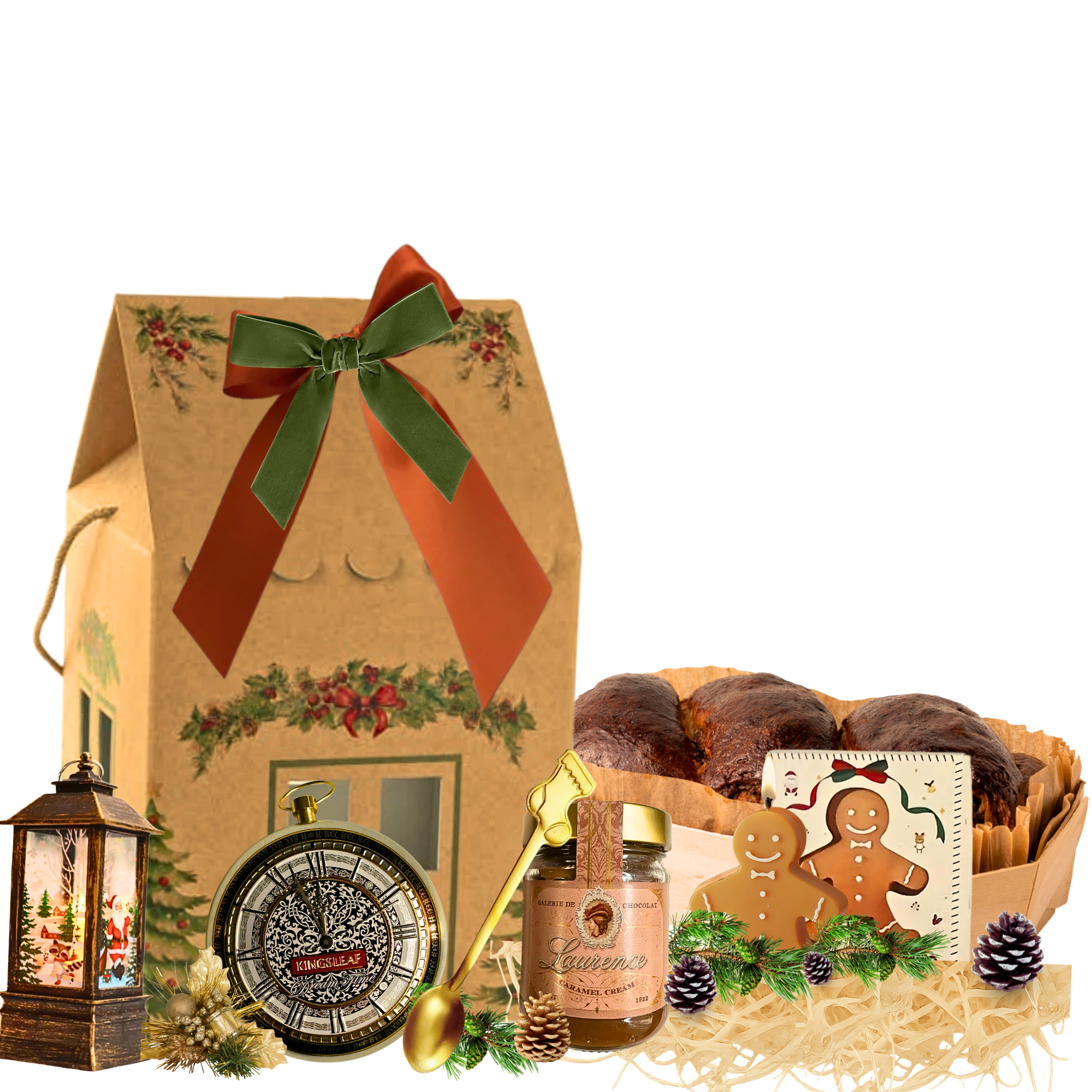 Cadou Crăciun Scented Tea cu lumânare parfumată, ceai Kingsleaf și cremă caramel în cutie festivă