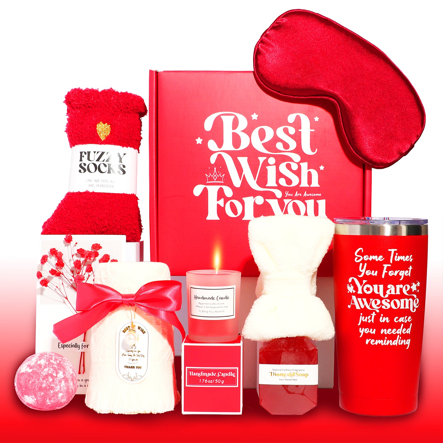 Set Best Wish For You cu termos motivațional, săpun diamant, lumânare și accesorii de relaxare în cutie premium