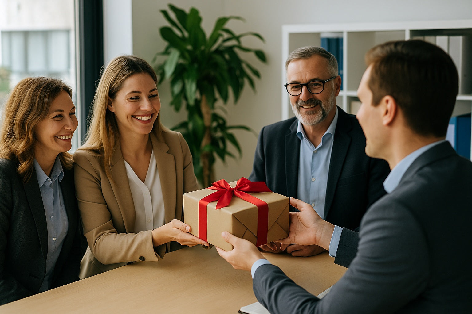 Cadou elegant oferit în echipă la birou – gest de apreciere corporate