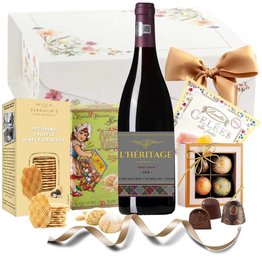 cutie cadou de paste cu vin rosu praline si biscuiti gourmet