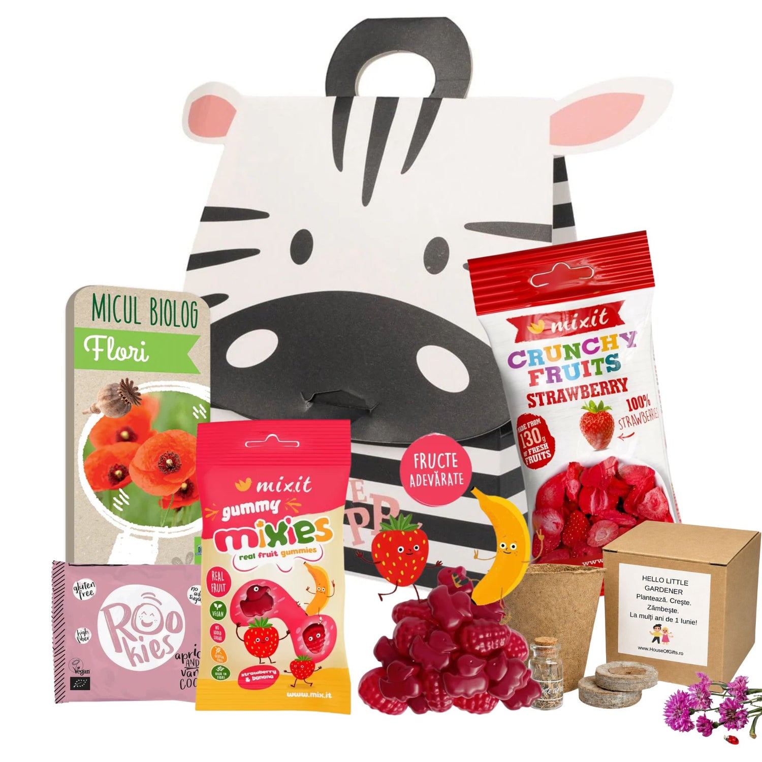 Cadou Copii „Micul Grădinar” – Gustări cu Fructe și Kit de Plantat