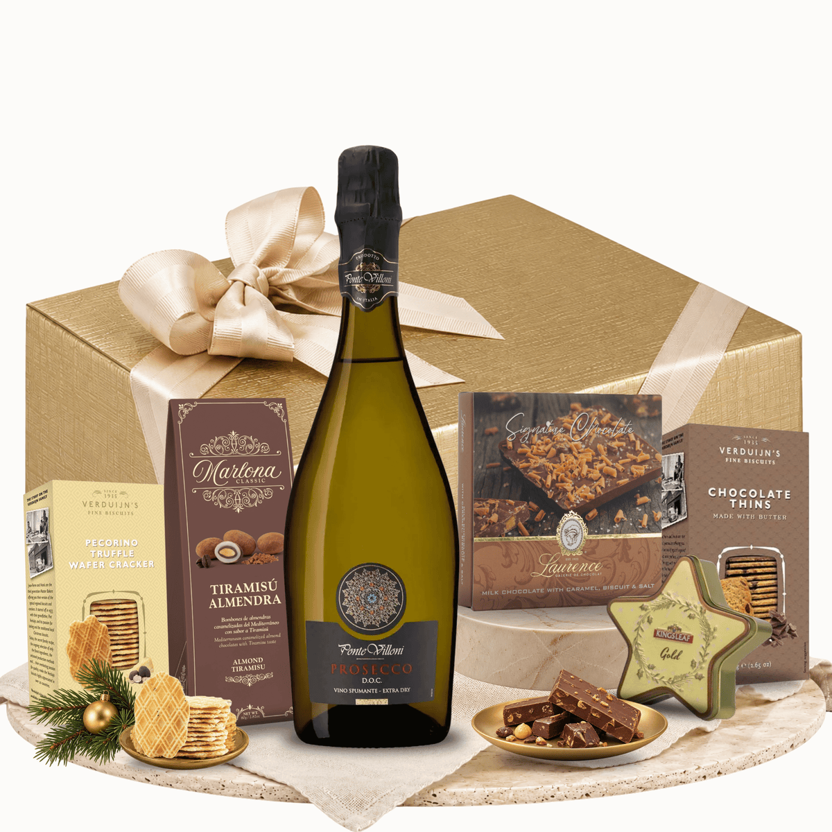 Cutie cadou A Golden Toast cu prosecco Ponte Villoni și ceai Kingsleaf Starlight Gold