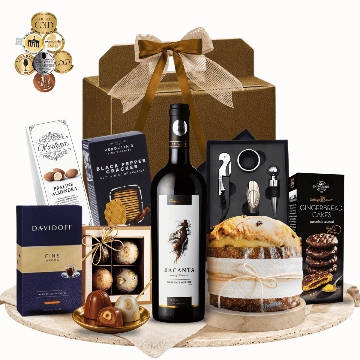 Cutie cadou A Winning Choice cu vin roșu Bacanta Merlot și cafea Davidoff Fine Aroma