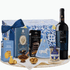 Cutie cadou Blue Signature cu vin roșu Feudi Salentini Malvasia și Laurence Choco-Pizza