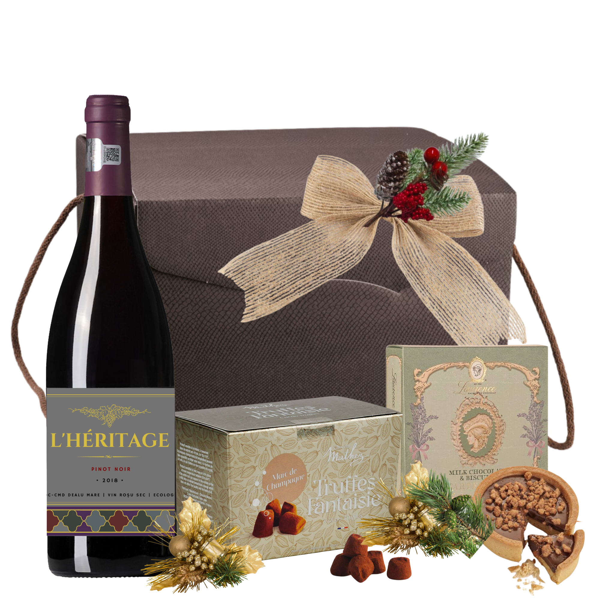 cadou craciun cu vin si dulciuri