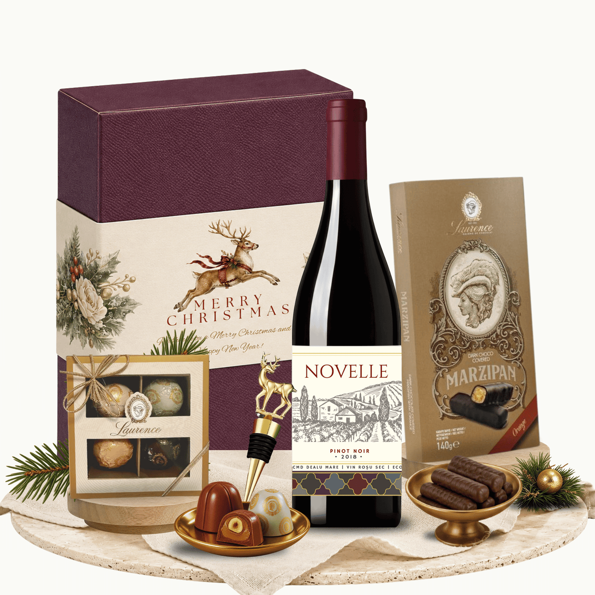 Cutie cadou Corporate Favorite cu vin roșu Novelle și praline rotunde Laurence