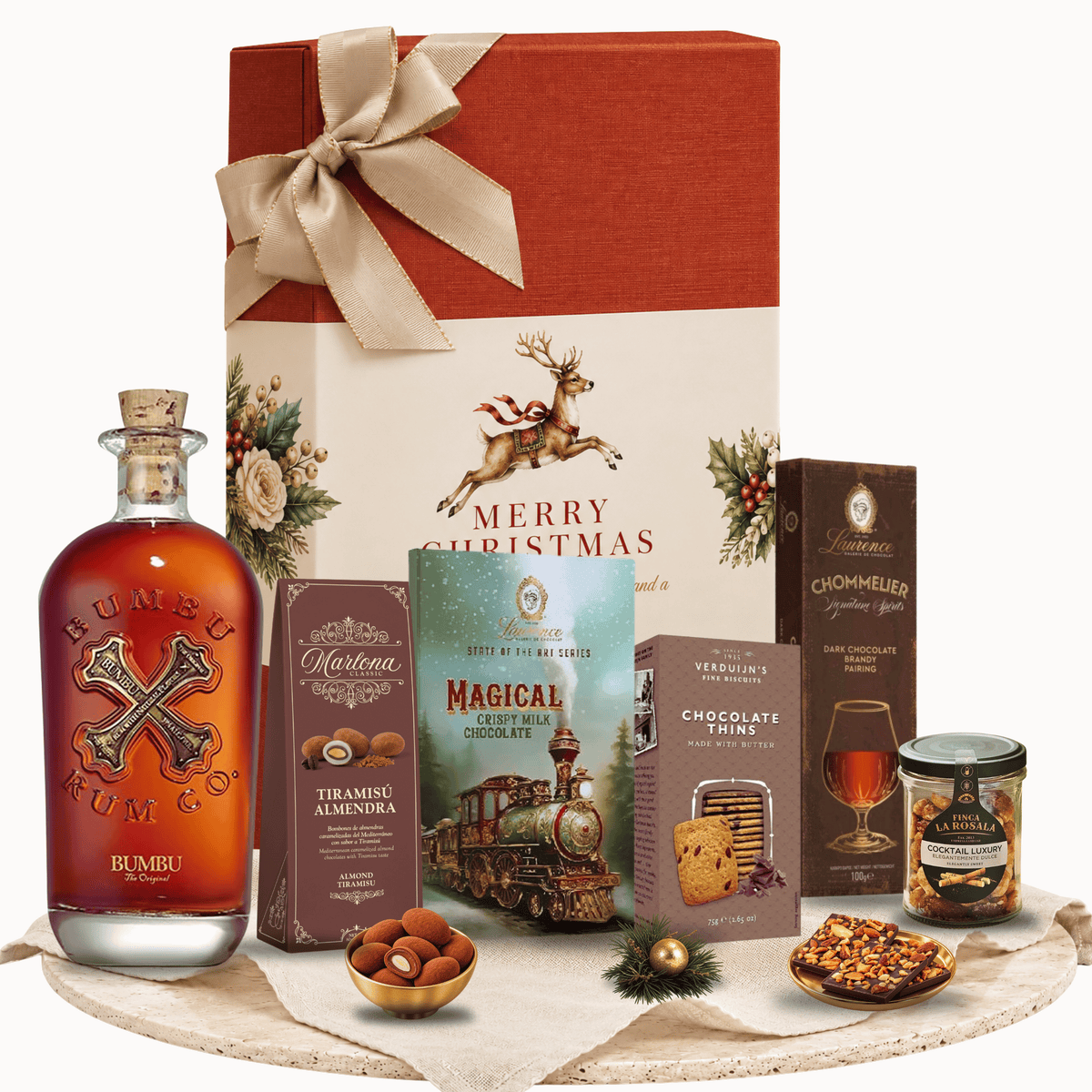 Cutie cadou Rum &amp; Treats cu rom Bumbu Original și praline Marlona Tiramisu