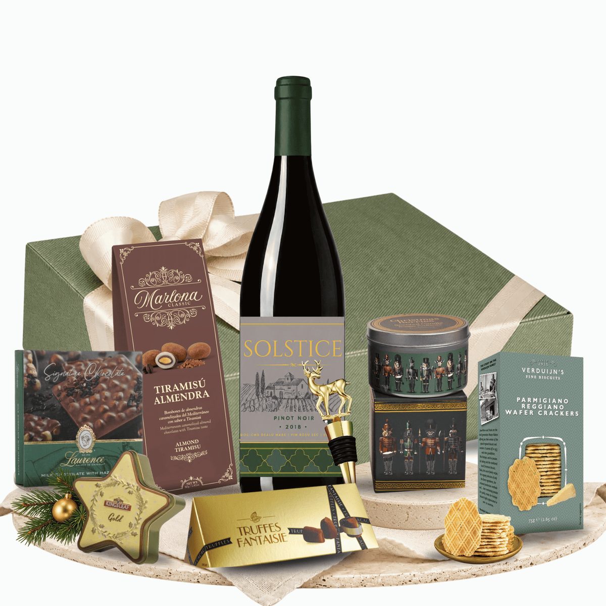 Cutie cadou Season of Taste cu vin roșu Solstice și ceai Kingsleaf Starlight Gold