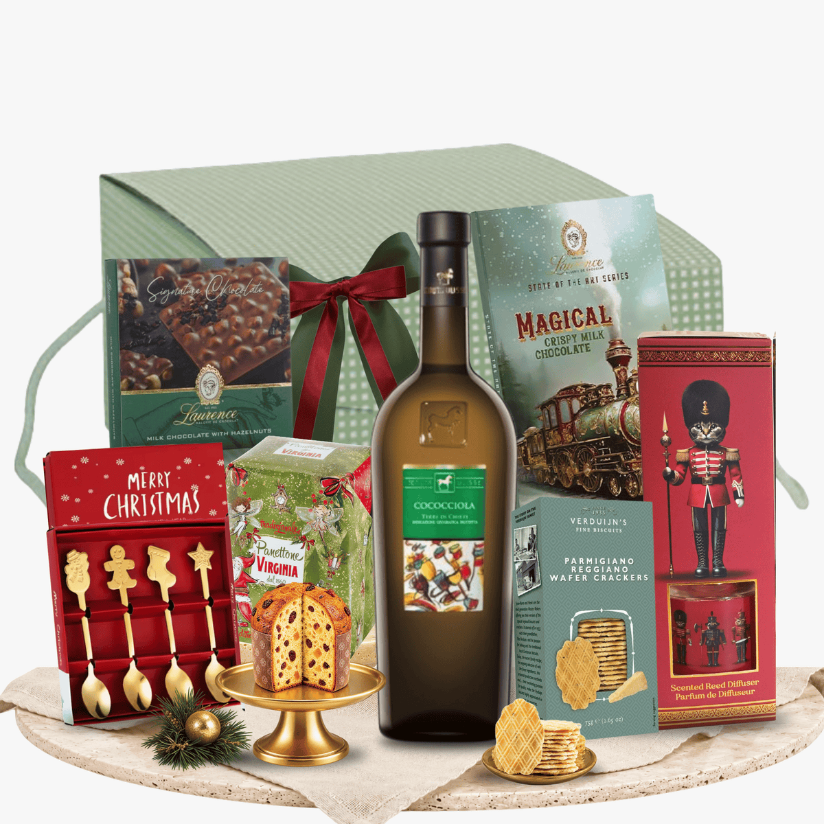 Cutie cadou Season’s Finest cu vin alb Tenuta Ulisse Cococciola și ciocolată Laurence Xmas Magical