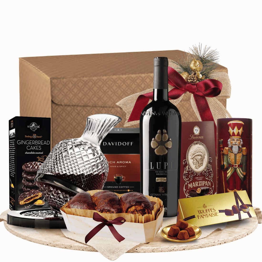 Cadou pentru iubitori de vin The Sommelier’s Choice cu Lupi Reserve și decantor
