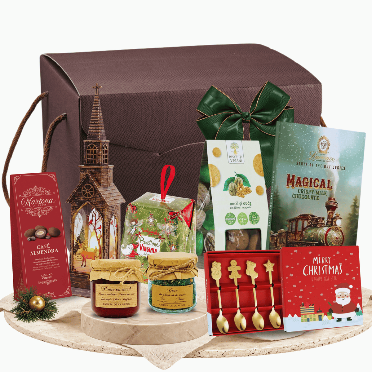 Cutie cadou Warm Wishes cu ceai din plante de munte și ciocolată Laurence Xmas Magical