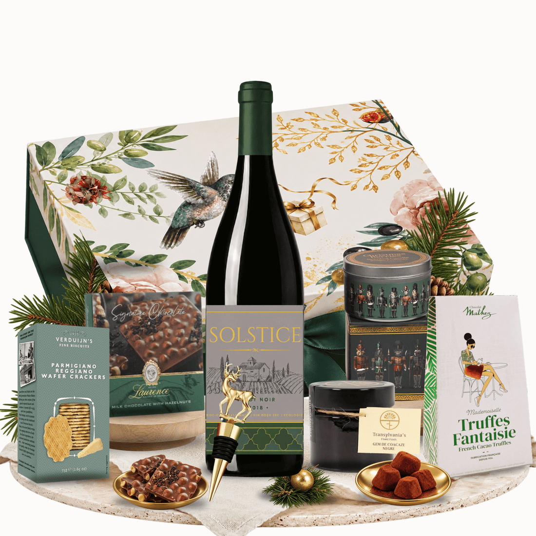 Cadou corporate Crăciun Winter Harmony cu vin Solstice și trufe Mathez