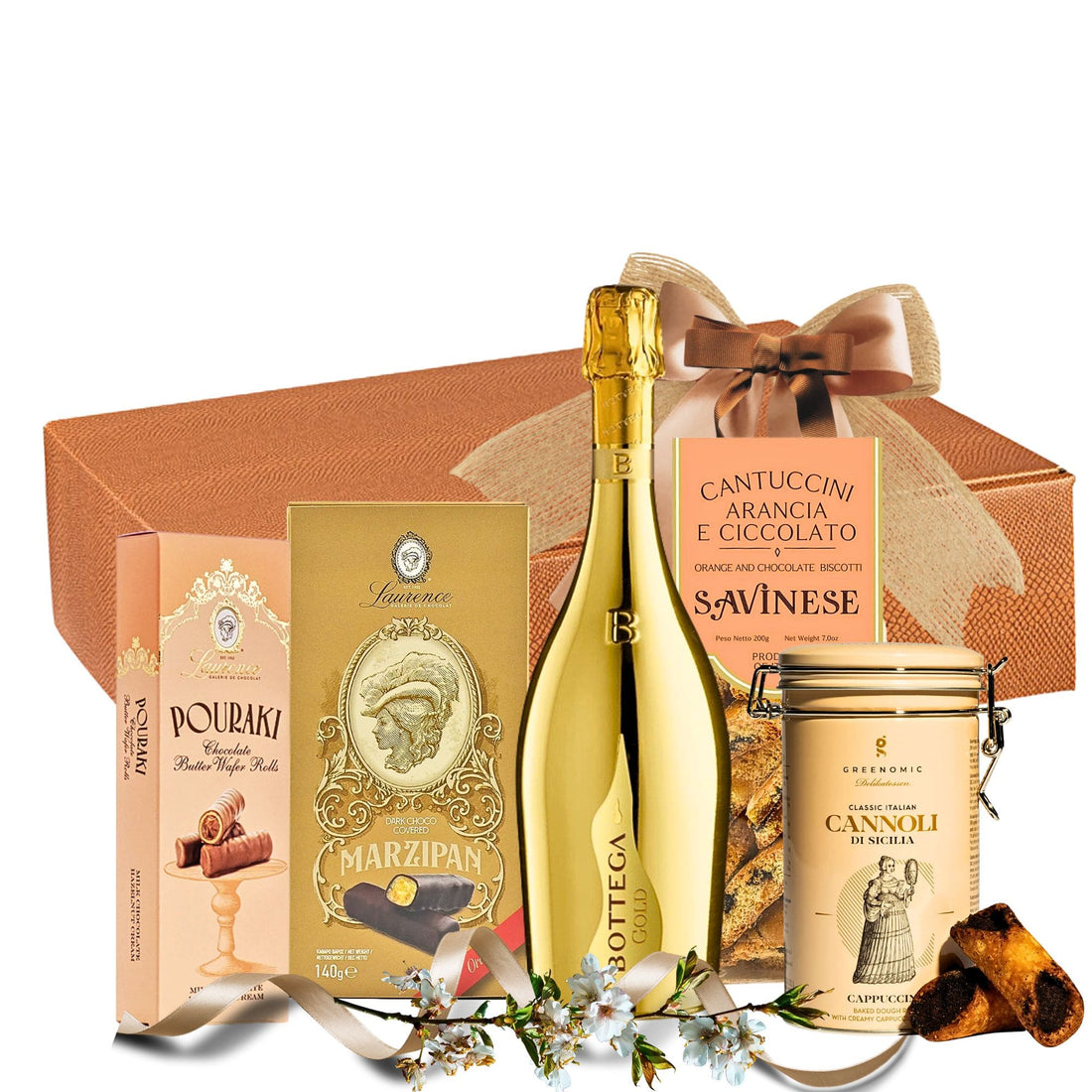 
Pachet cadou Bottega Bubble Magic cu prosecco Bottega, biscuiți și praline, ambalat premium

