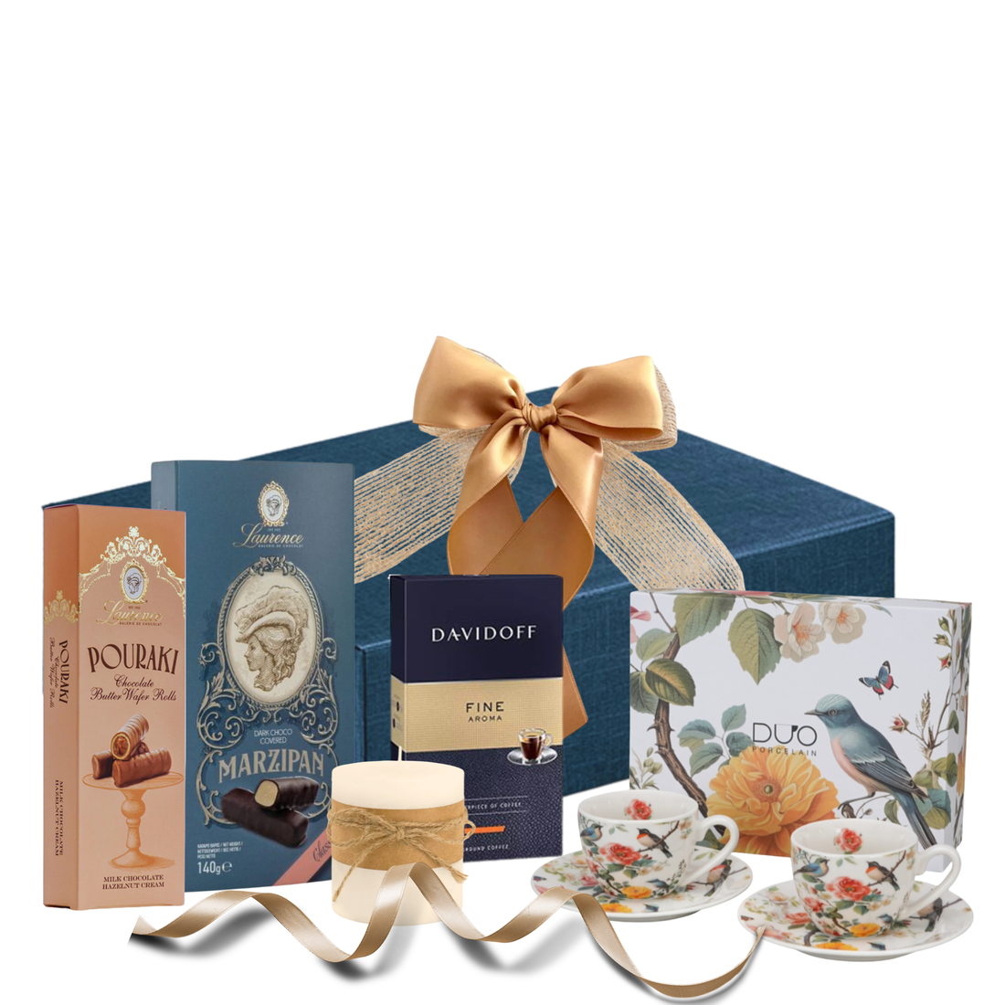 Set Cadou Cafea Davidoff Harmony cu Davidoff Fine Aroma, praline Laurence şi căni April Duo în cutie cadou