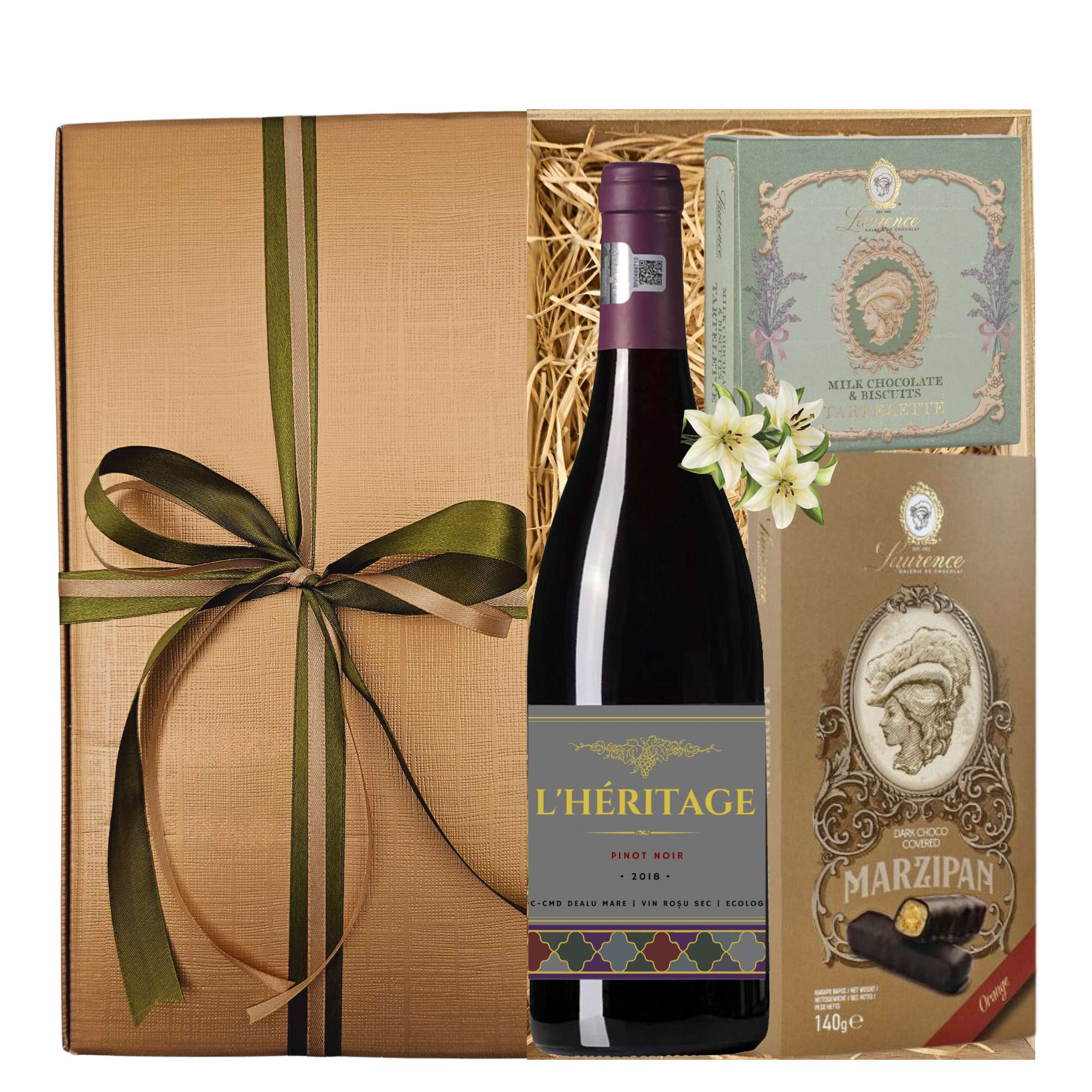 cadou corporate de paste cu vin pinot noir si praline premium