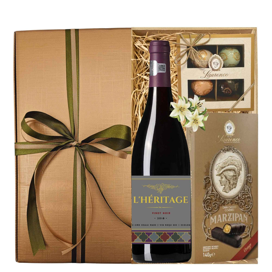 cadou corporate de paste cu vin pinot noir si praline premium