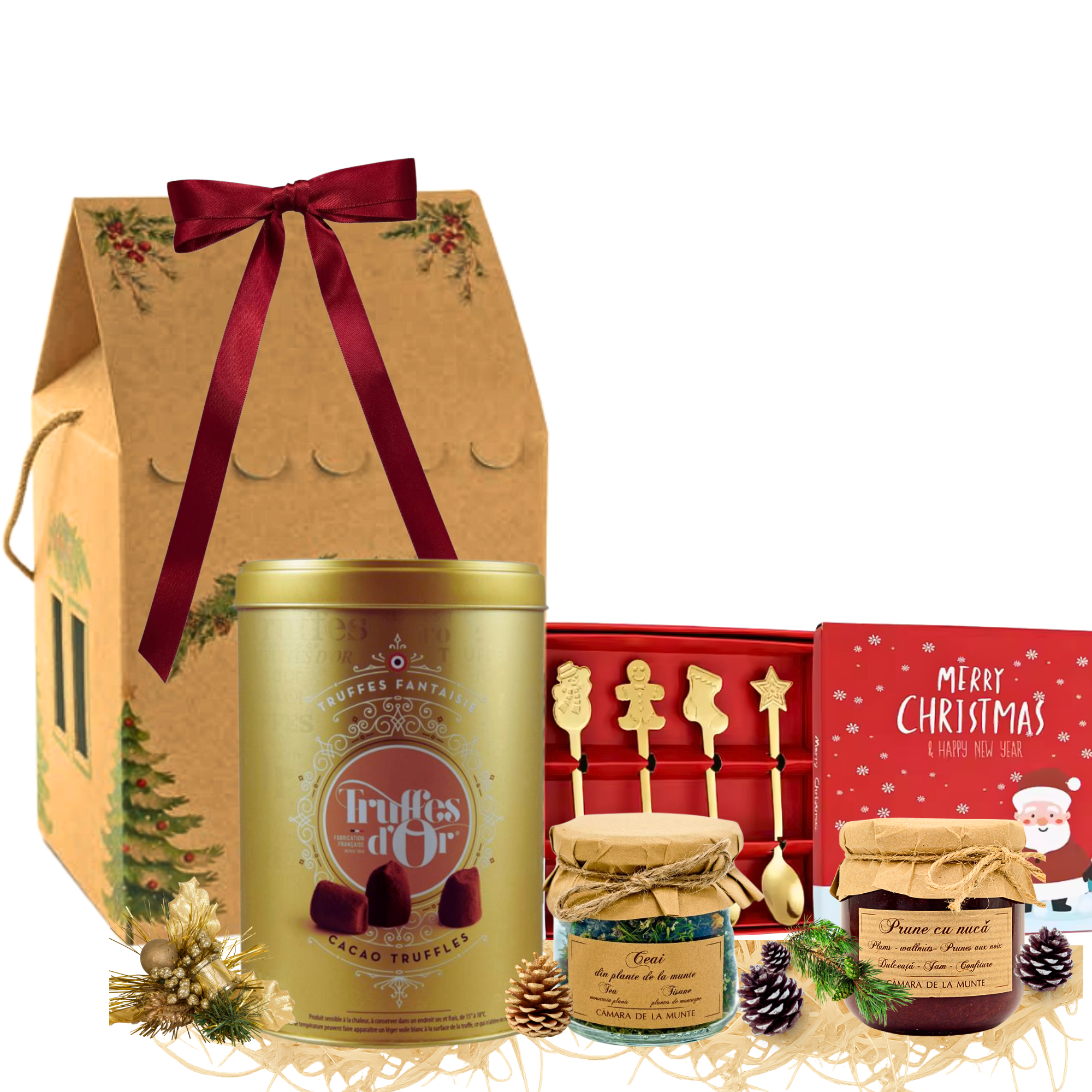 Cadou Crăciun Fairy Tale Tea cu ceai din plante, dulceață și accesorii în cutie festivă