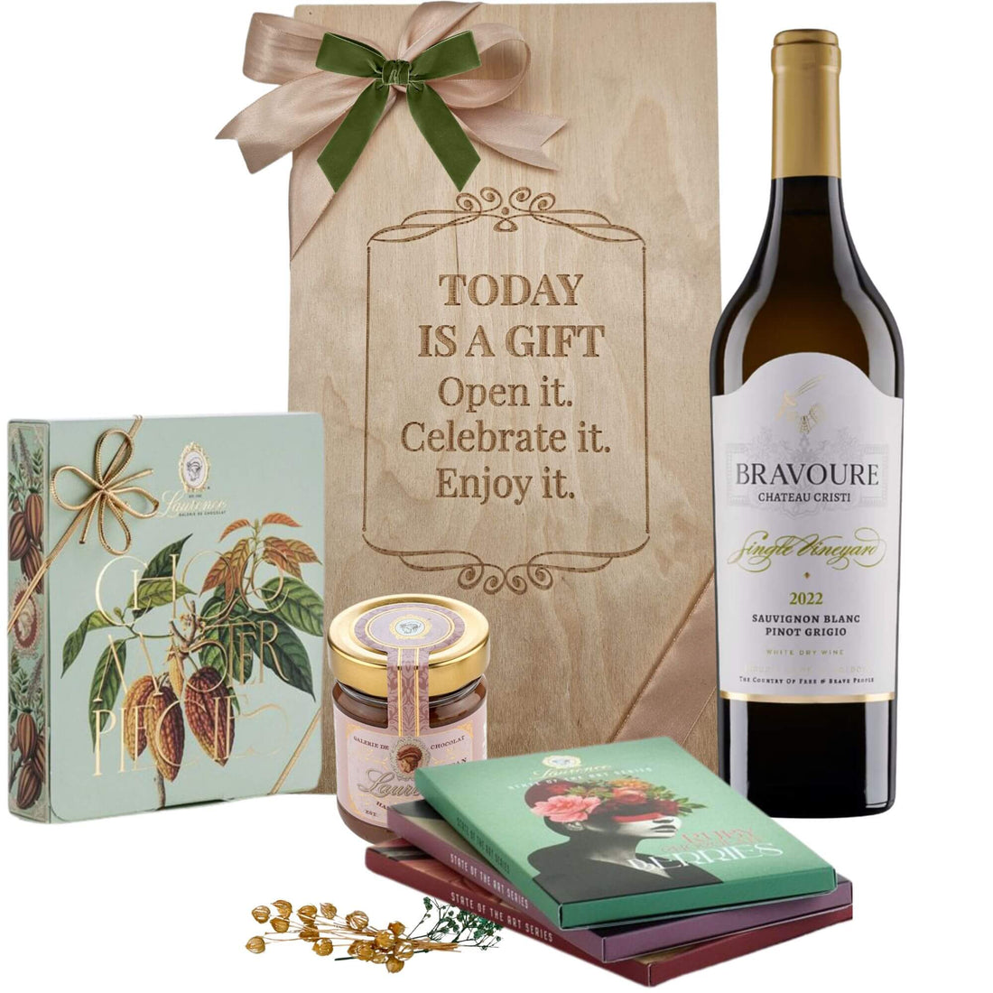 Cadou Elegant White Wine and Chocolate Gift Set