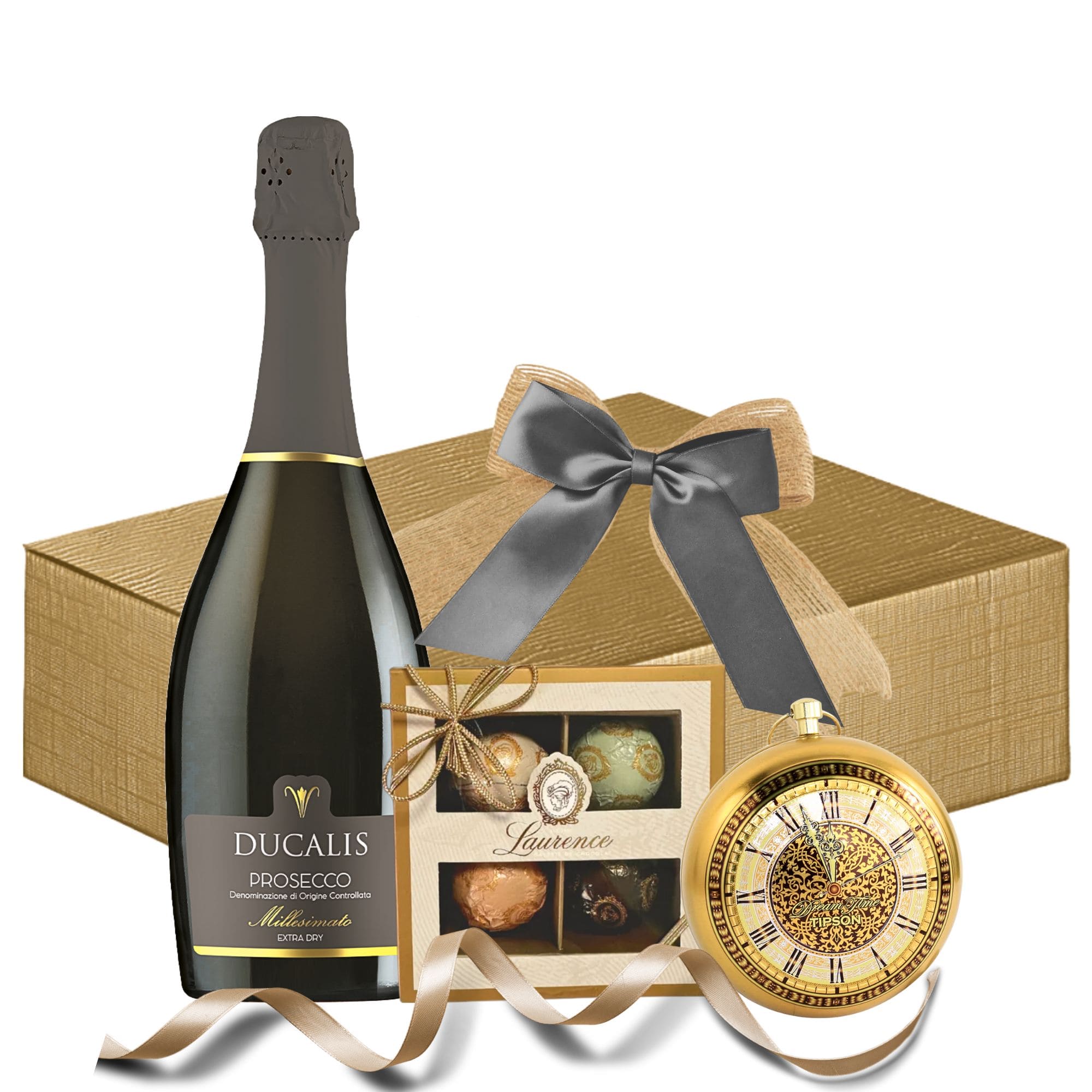 Set Celebration Splendor cu prosecco Millesimato, praline Laurence și ceai Kingsleaf, ambalat premium