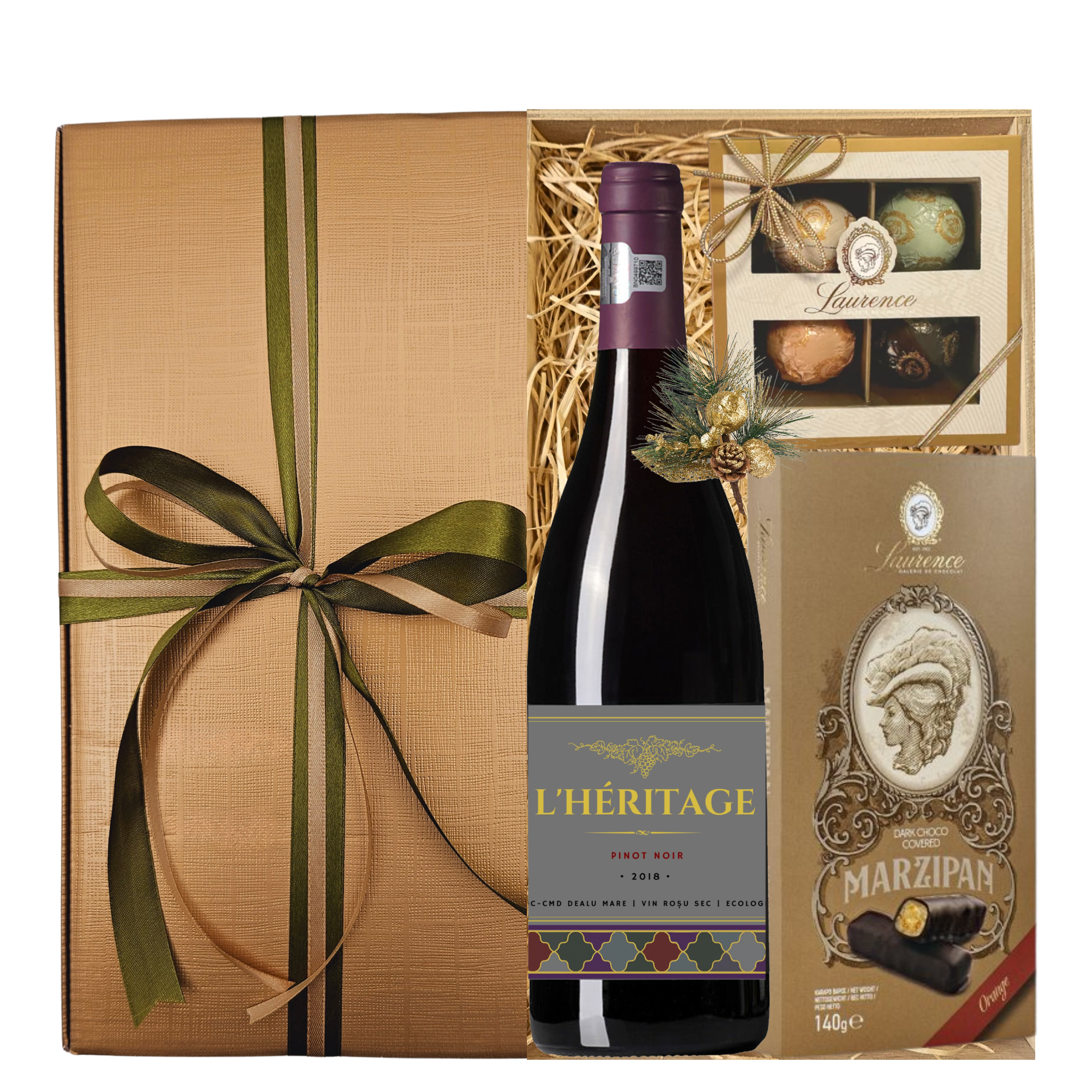 pachet cadour de craciun cu vin si ciocolata