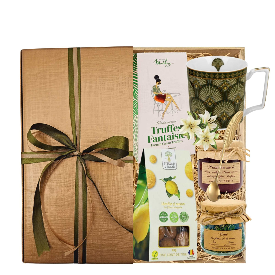 cadouri de paste 2026 cu trufe biscuiți vegani și cană din porțelan