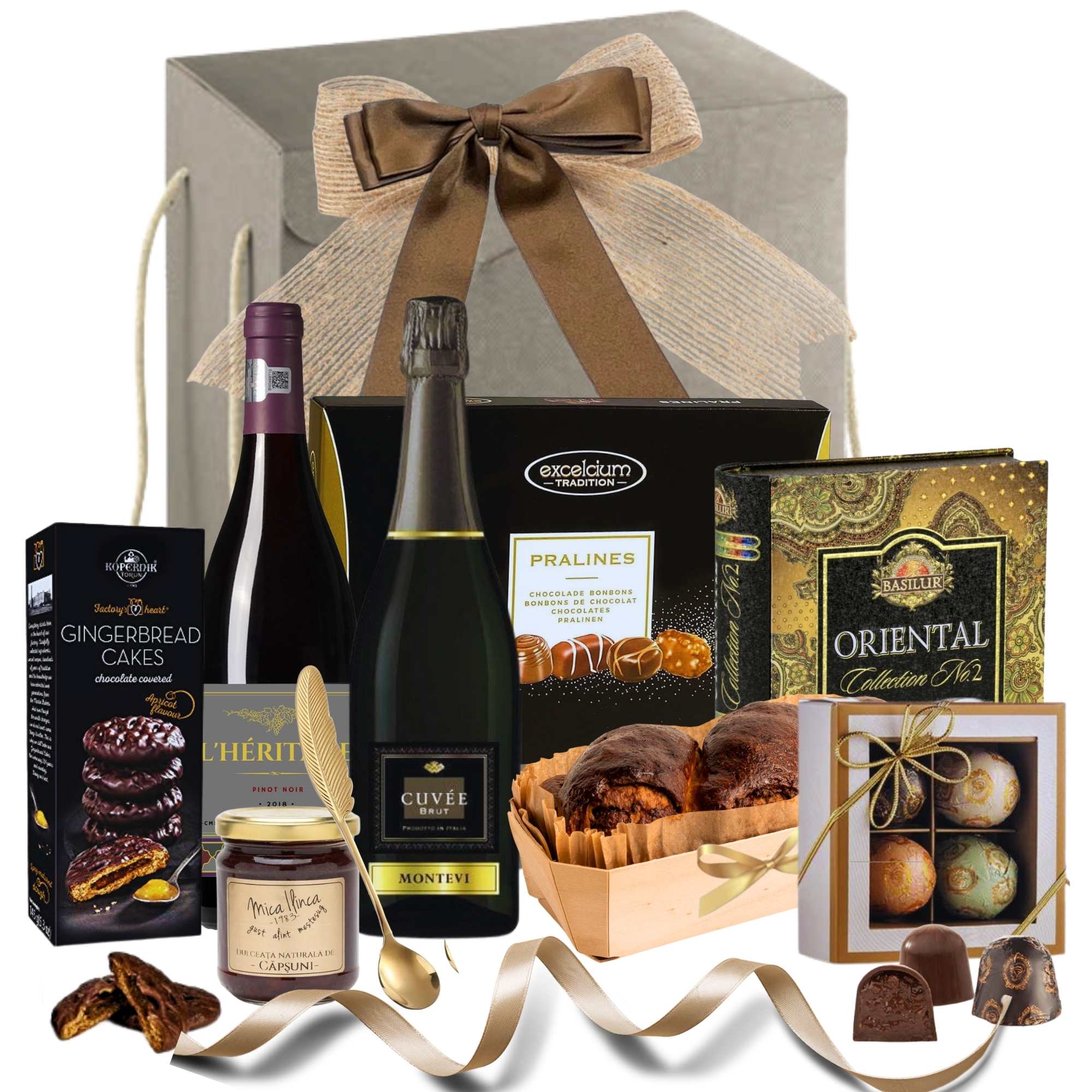 cadouri de paste pentru companie cu vin spumant praline si cozonac gourmet executive selection