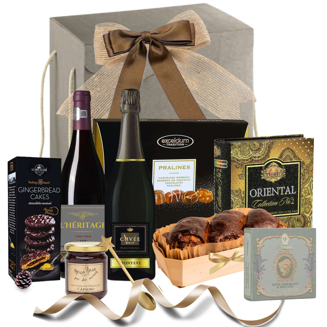 cadouri de paste pentru companie cu vin spumant praline si cozonac gourmet executive selection