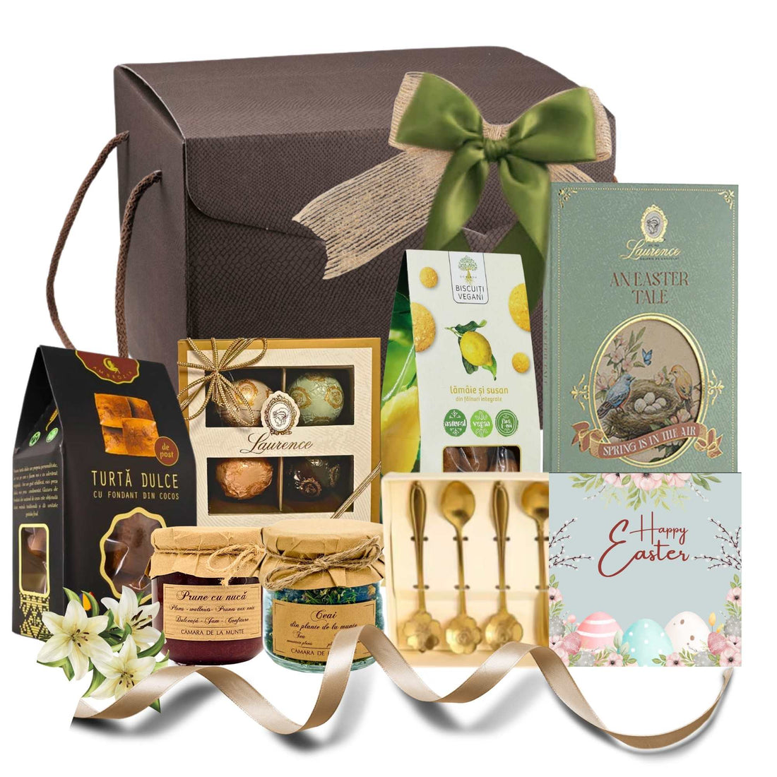 cadouri de paste pentru nasi cu biscuiți dulceață ceai și cană