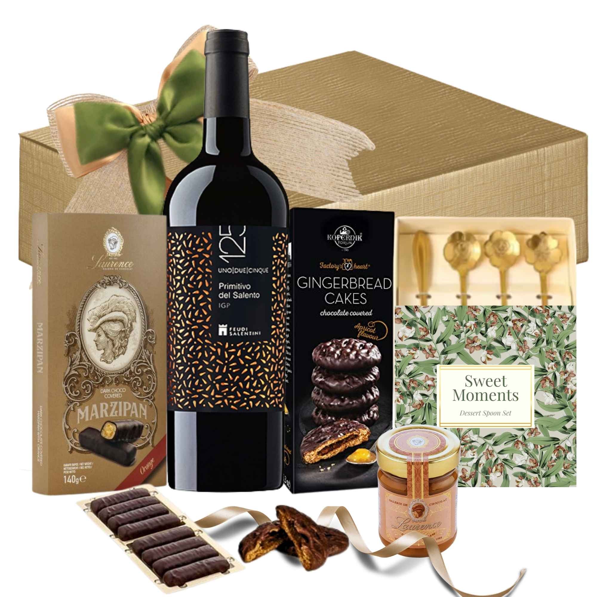 cadouri simbolice de paste cu vin rosu primitivo si deserturi gourmet