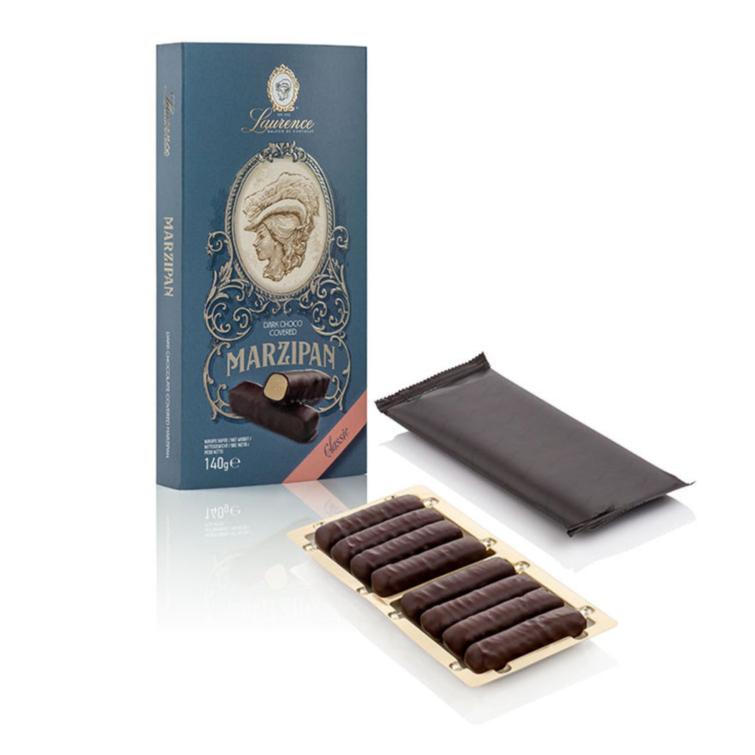 ciocolata cu martipan si topping de ciocolata neagra Laurence 140g