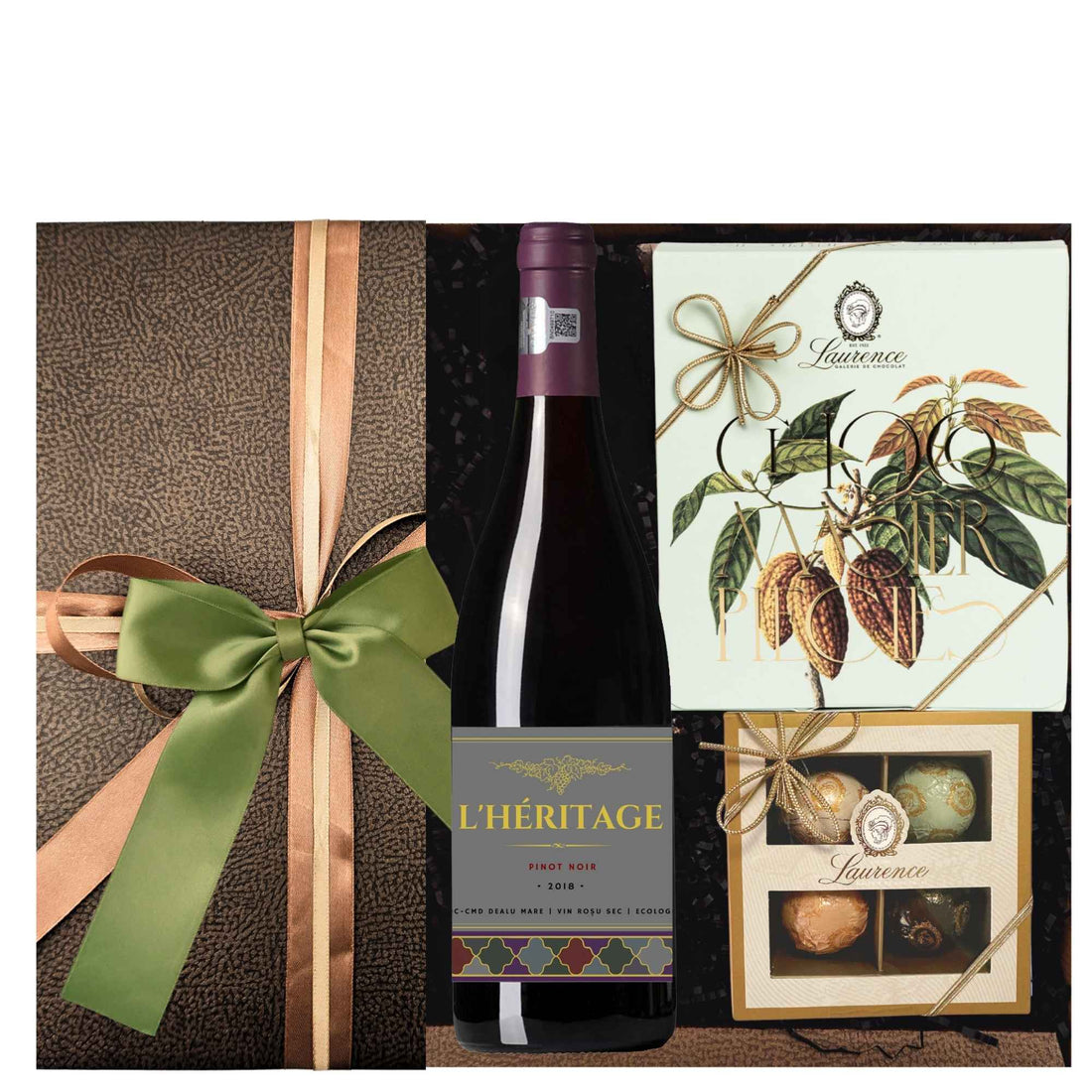 cos cadou de pasti cu vin rosu lheritage si selectie premium de ciocolata laurence