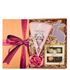 Coș La vie en Rose cu ciocolată Laurence Choco Pizza, cutie Bells și decorațiuni de Paște roz, în ambalaj premium
