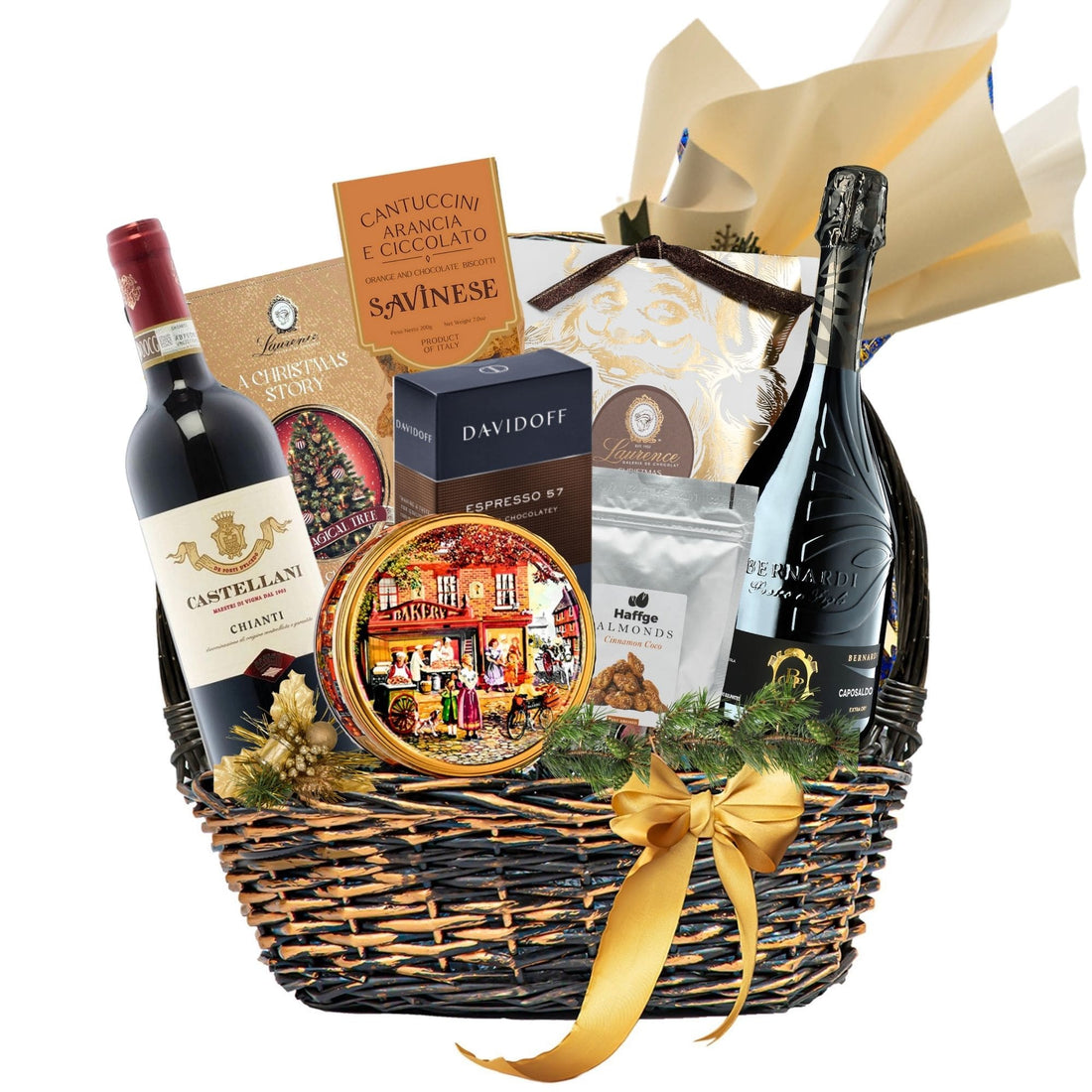 Coș Cadou Crăciun Prosecco &amp; Chianti Jubilee cu Prosecco Caposaldo și Chianti Castellani