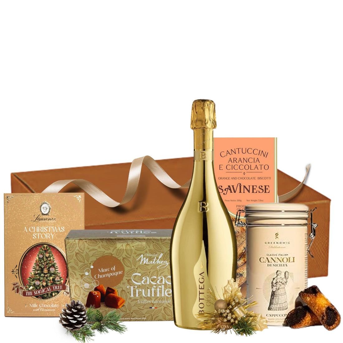 Cutie cadou Bottega Winter cu Prosecco Bottega Gold și delicii festive