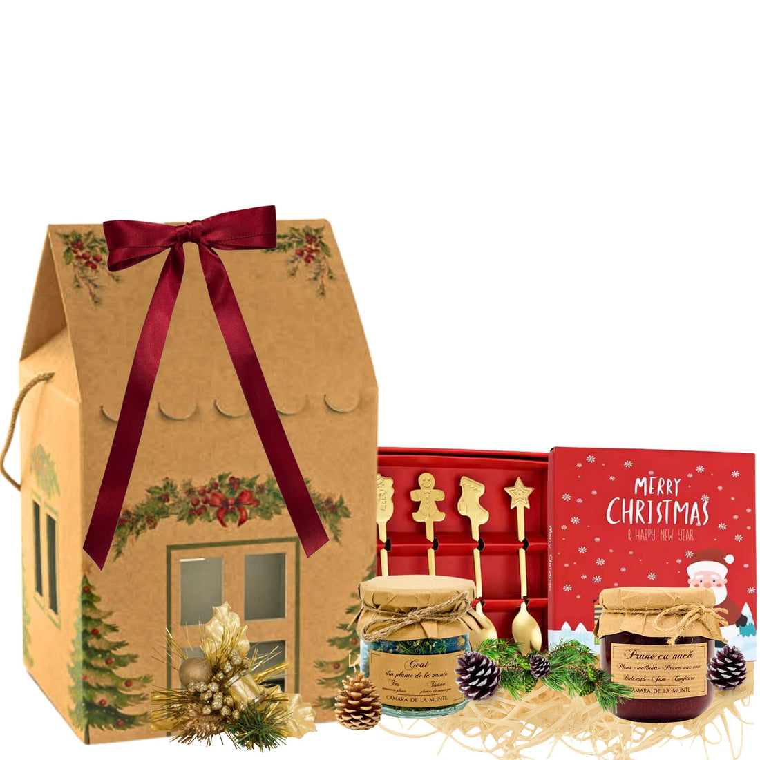Cadou Crăciun Fairy Tale Tea cu ceai din plante, dulceață și accesorii în cutie festivă